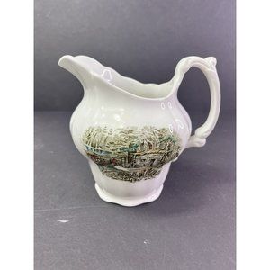 Antique Ridgeways England Chubby Creamer Pitcher 5.5" Shanty on Lake Chaudiene